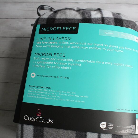 Cuddl Duds Sheet Set Twin Size Plaid Microfleece - Picture 6 of 6